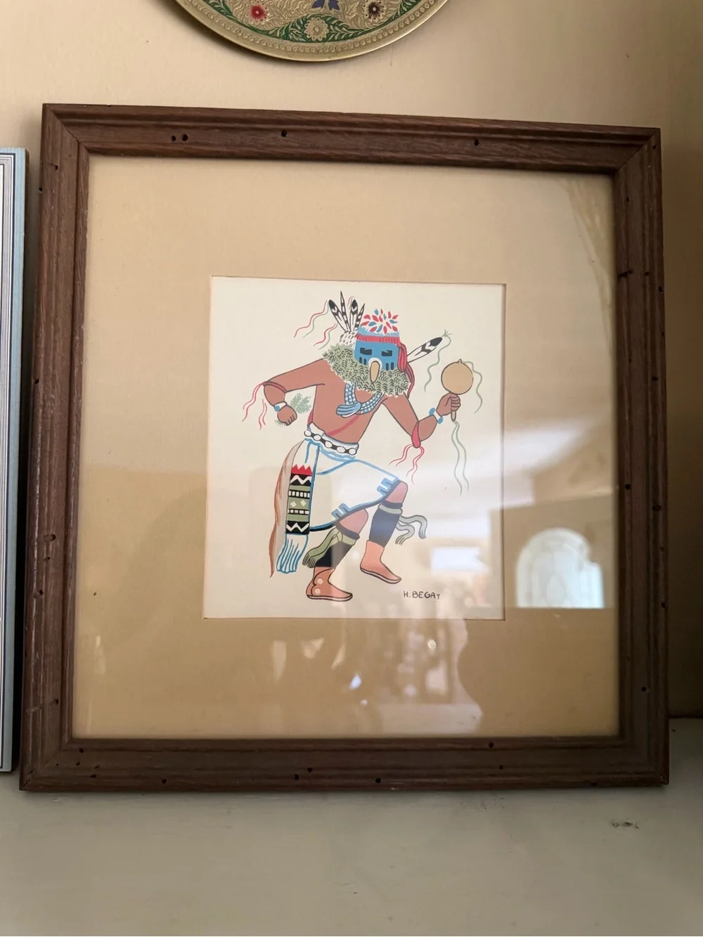 VTG Harrison Begay Signed Mid Century Navajo Dancer Tewa Silk Screen Print Frame